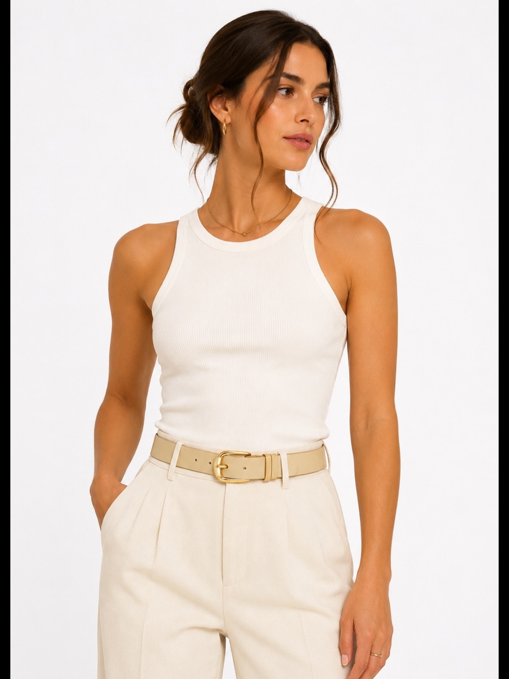 Beige Belt with Gold Buckle BN 55” Long